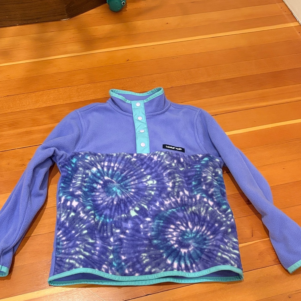 Lands' End Kids Blue and Purple Tie-Dye Fleece Pullover